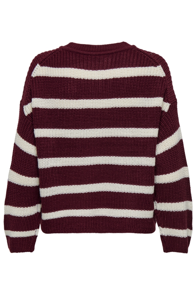 JDYJUSTY L/S STRIPE PULLOVER KNT NO 15264902 CABERNET/EGGNOG
